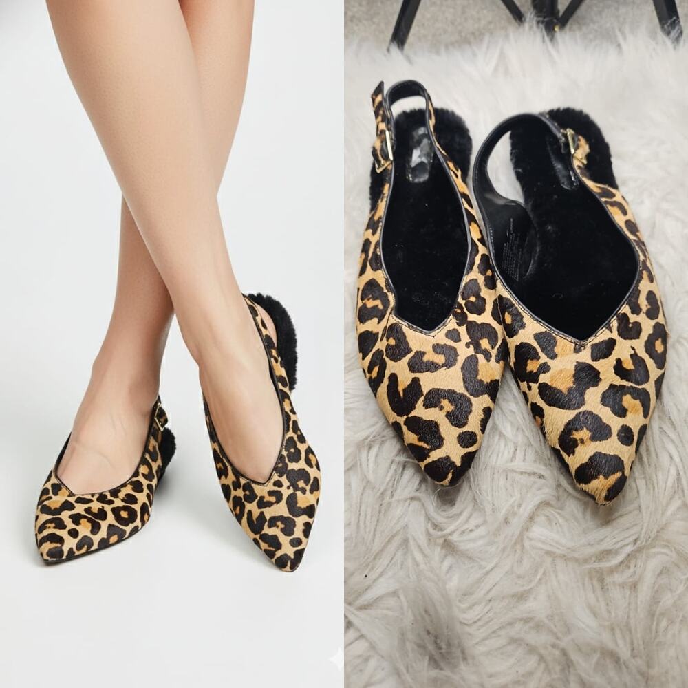 INC International Concepts Leopard Print Slingback Mules - Faux Fur - Size 7M - Picture 1 of 6